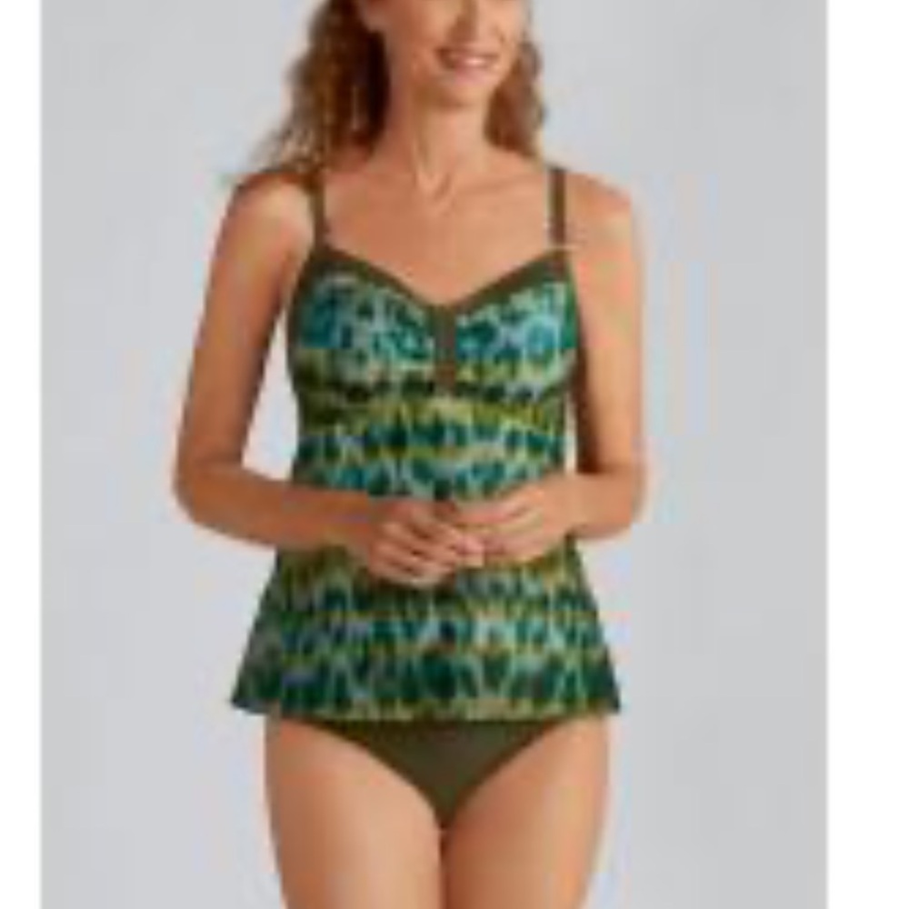 Amoena Jakarta Bikini Set Tankini Top Bikini Bottom Green size 8‎ cup C NWT